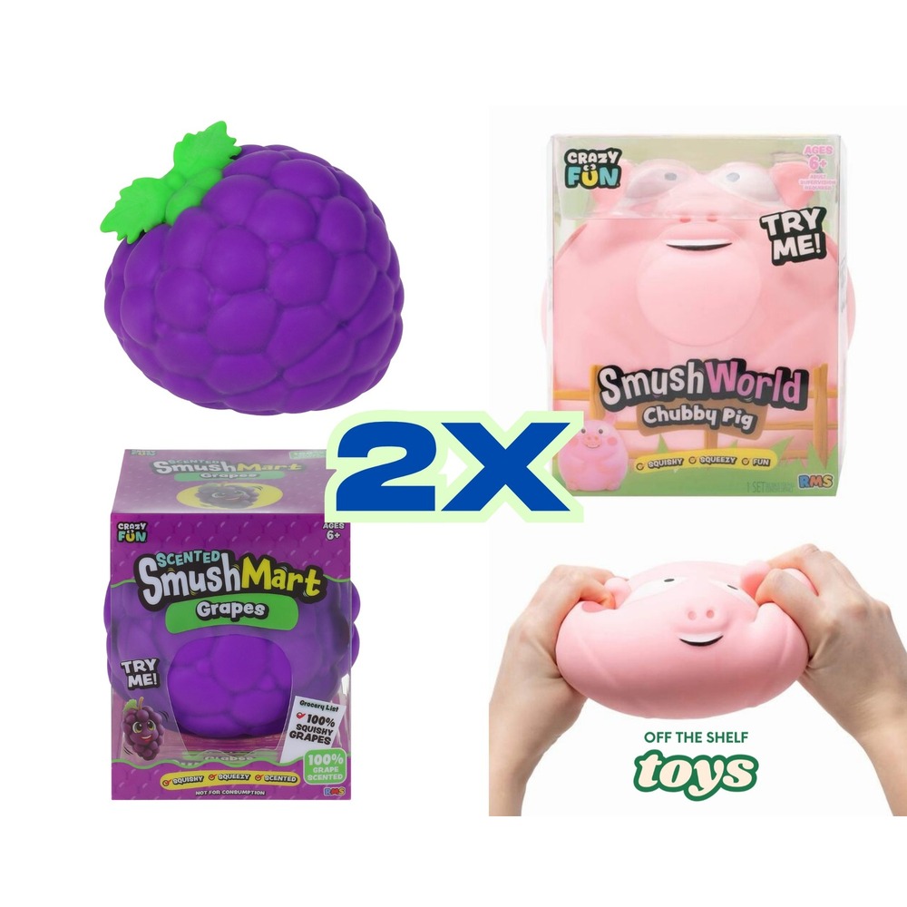 Crazy Fun SmushMart Scented Grapes & SmushWorld Chubby Pig Squishy Squeeze Toy
